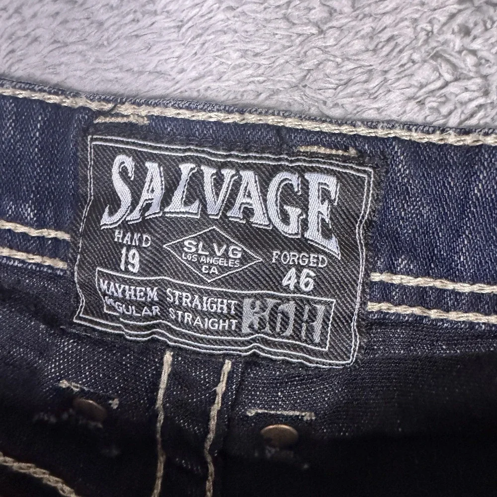 Salvage Jeans Mens 36R Mayhem Regular Straight Denim Whisker Thick Stitch 23-460